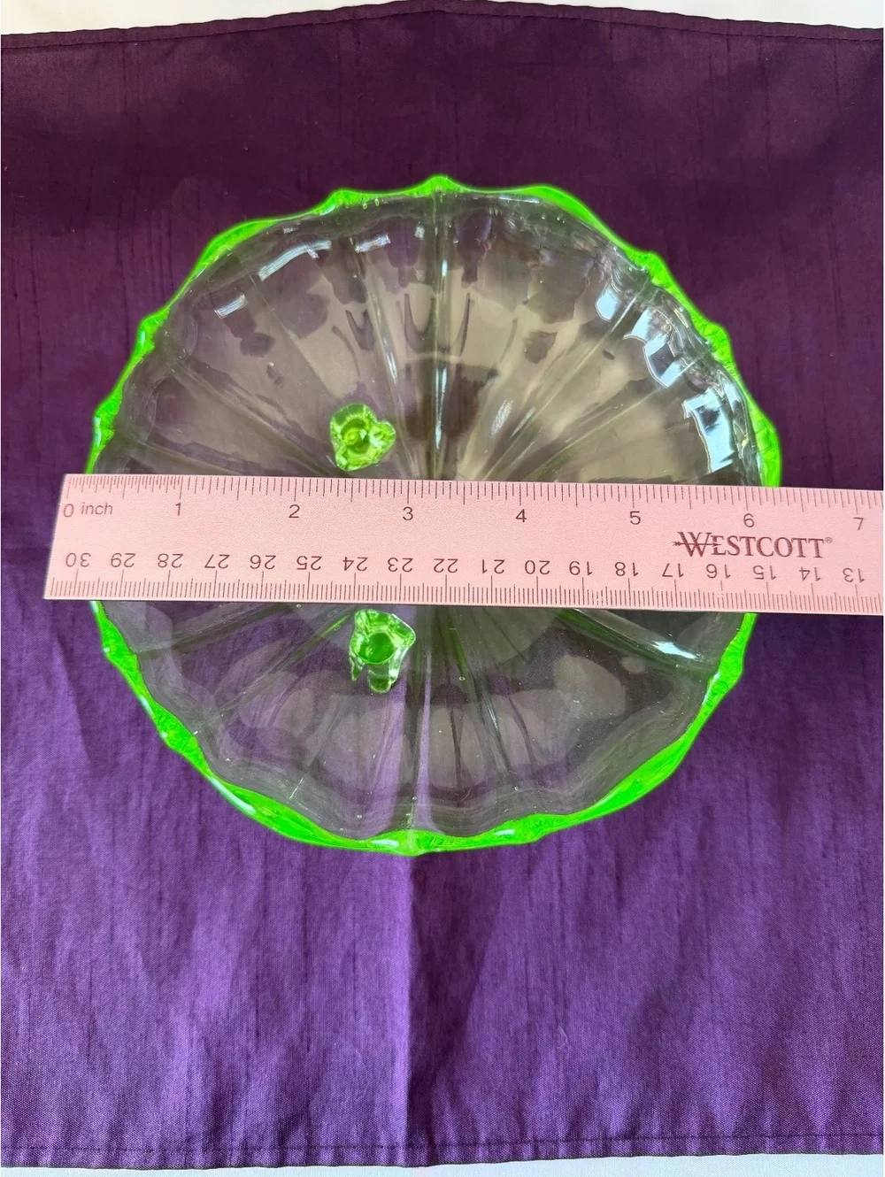 Uranium Glass 3-Footed Scalloped Bowl Vaseline Green Depression *Read Chip